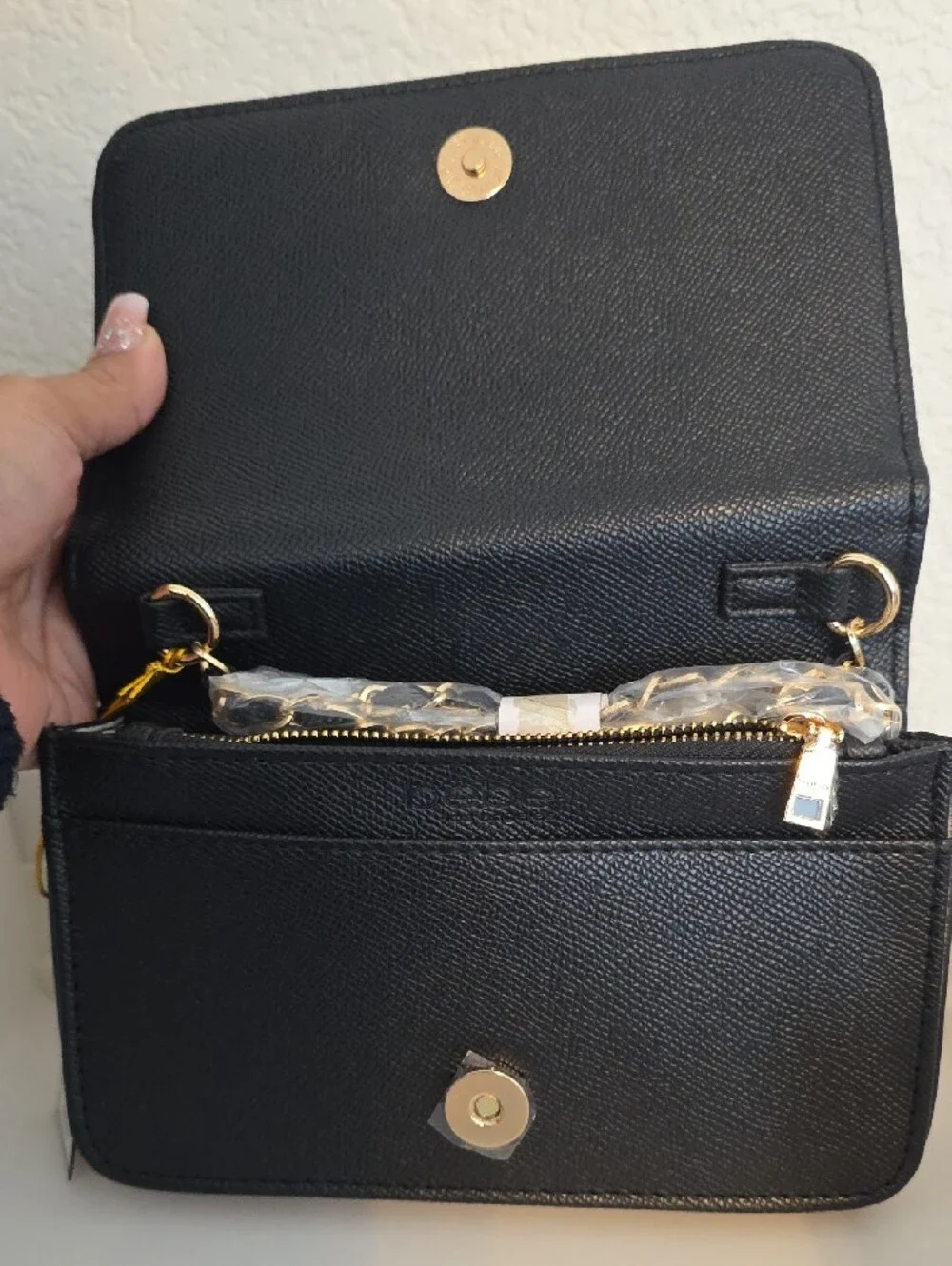 bebe Cream and Black Striped Cosmetic Case